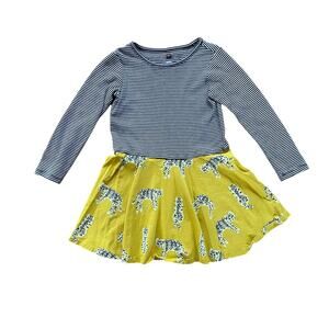Tea Collection Striped Leopard Print Long Sleeve Skirted Dress | Girls Size 7
